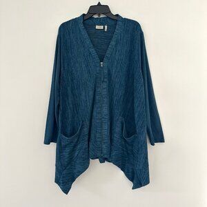 Logo Lori Goldstein Asymmetric Hem Zip Sweater Top Size 1X Lagenlook Blue Tunic